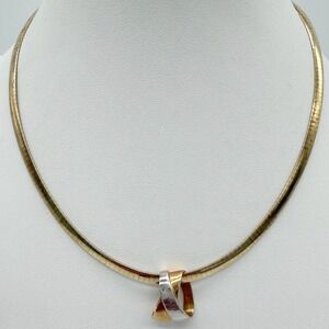 Vintage 14K Italy Reversible Omega Collar Necklace Two Tone Pendant 23.65g